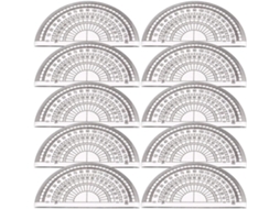 Conjunto de 10 decalques de plástico transparente para medição de ângulos, ideais para alunos e professores em sala de aula.