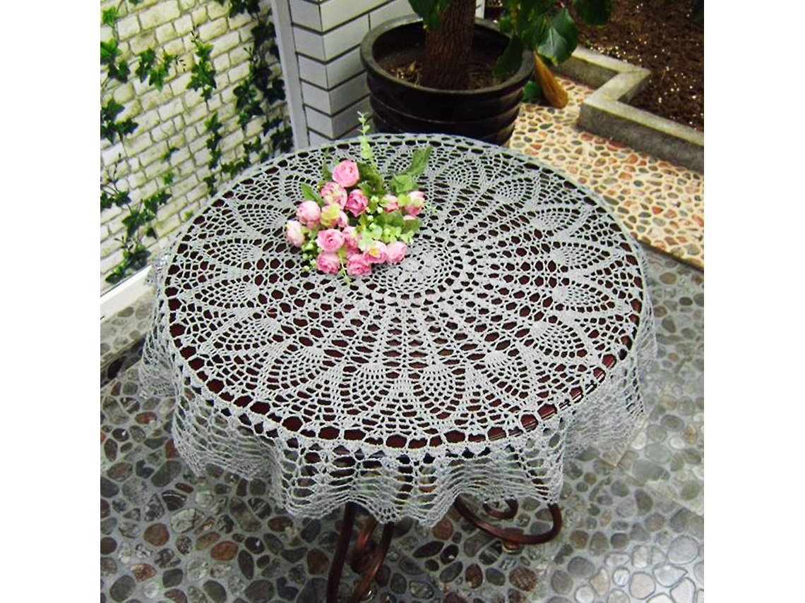 Lurelia Toalha De Mesa Redonda Algodão Crochê Diâmetro 70 Cm Vintage