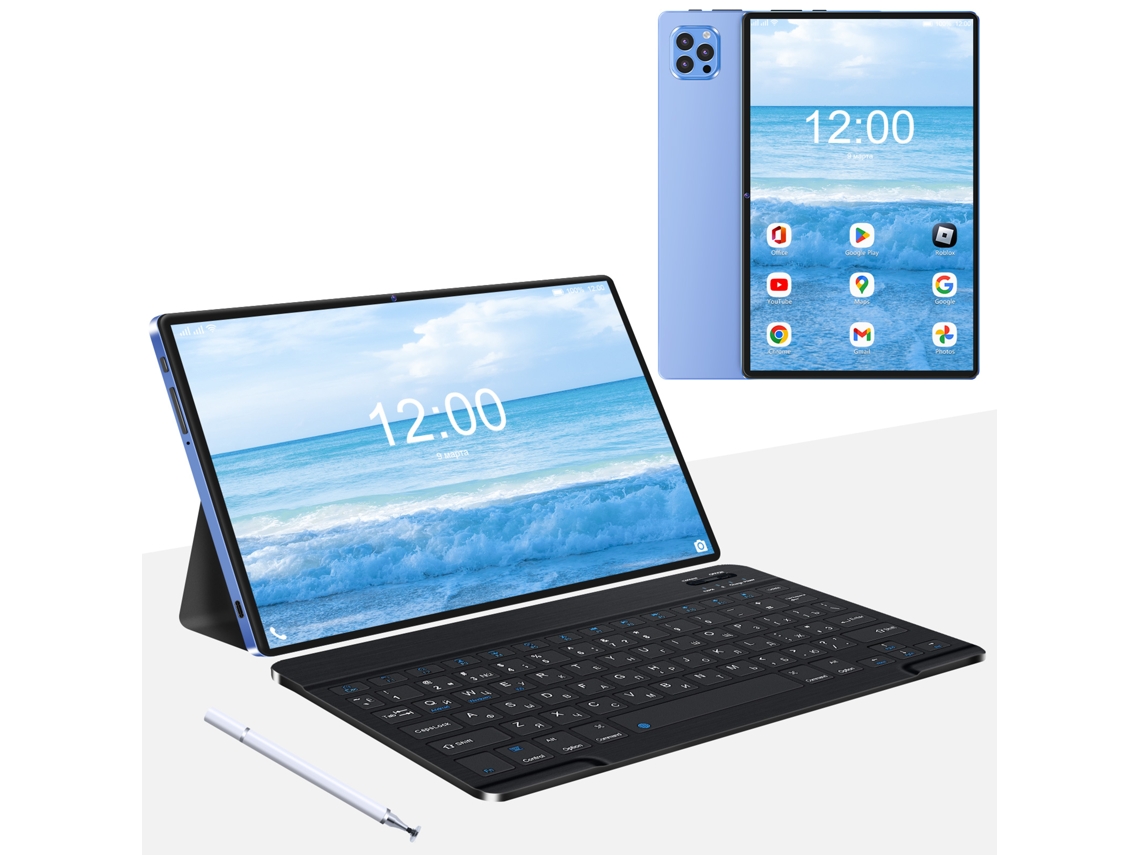 Tablet WUXIAN V62 + Teclado Bluetooth + Capa de Couro + Auriculares + Caneta Stylus (10.1'' - 64 GB - 4 GB RAM - Wi-Fi+4G - Azul)