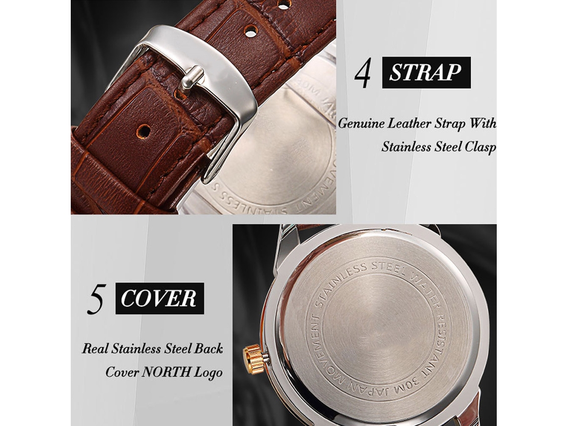 Reloj De Pulsera Analógico Quartz Redondo De Cuero Negocio Con Fecha (dial Y Caja Dorados)
