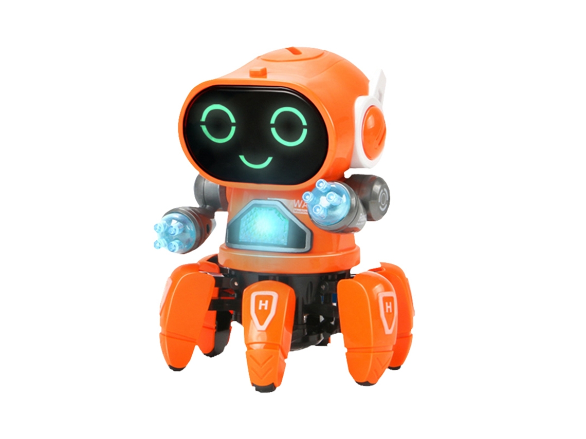 Ats brinquedo Robô Inteligente com Seis Garras Plásticas Dançarino Cantor com Luz Elétrica para Crianças Laranja
