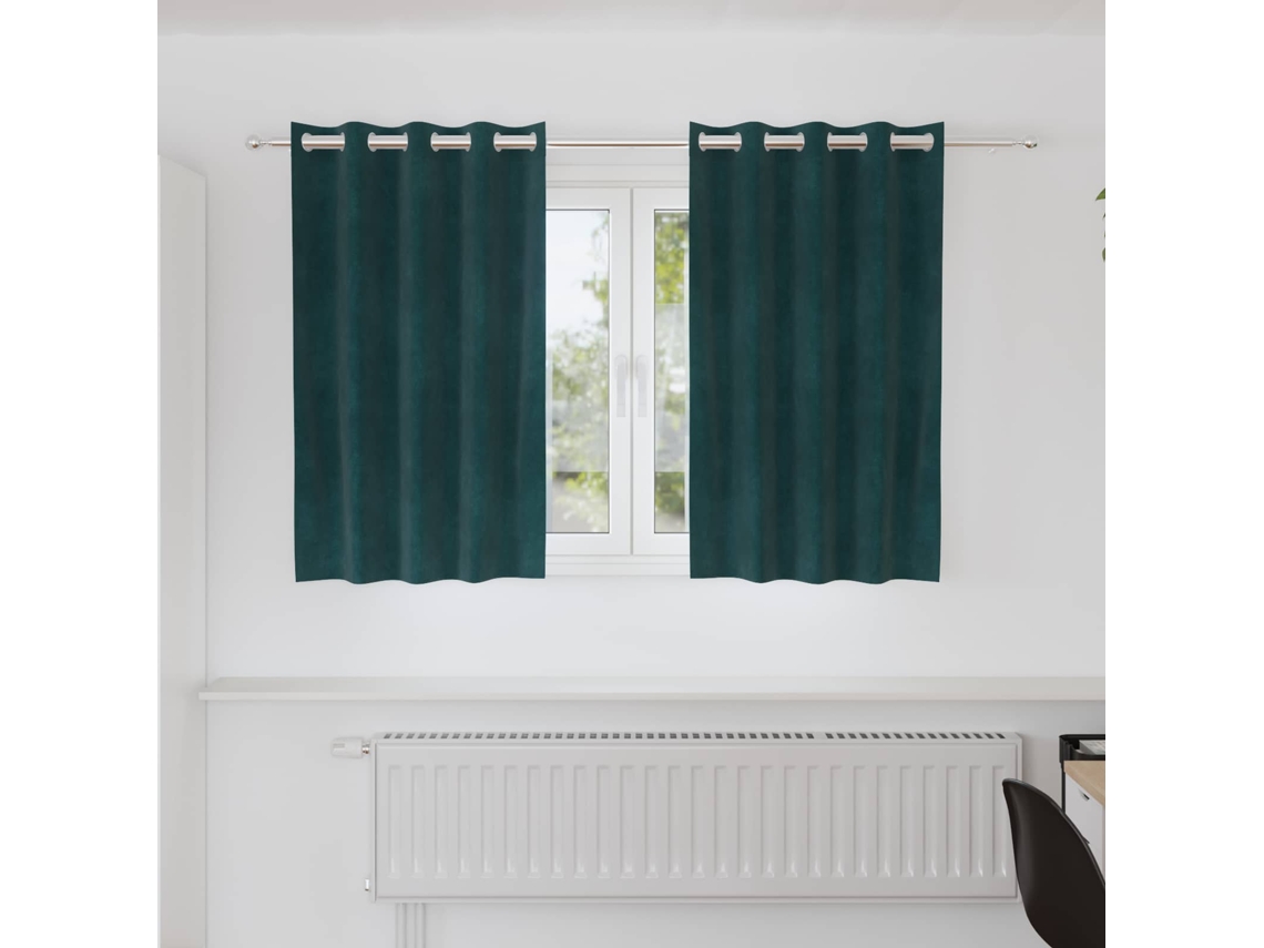 Vidaxl Cortinas Opacas 2 Unid. Verde-escuro 140 X 140 Cm Veludo