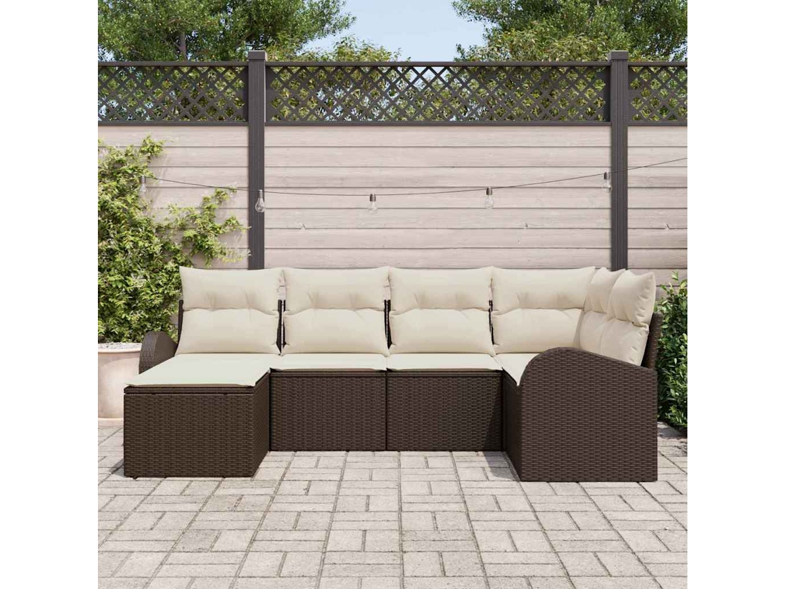 Vidaxl Conjunto De Sofás 6 Unid. Marrom E Branco Vime Pe