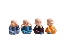 Conjunto de 4 Estátuas Miniatura de Buda Monge (multicolor)