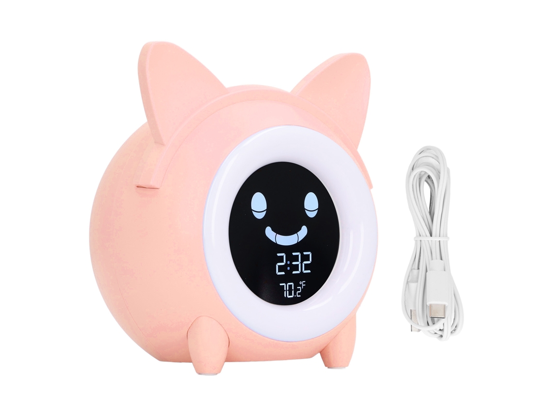 Primerox relógio Despertador de Treinamento de Sono Infantil com Luz Noturna Gato Cartoon Rosa