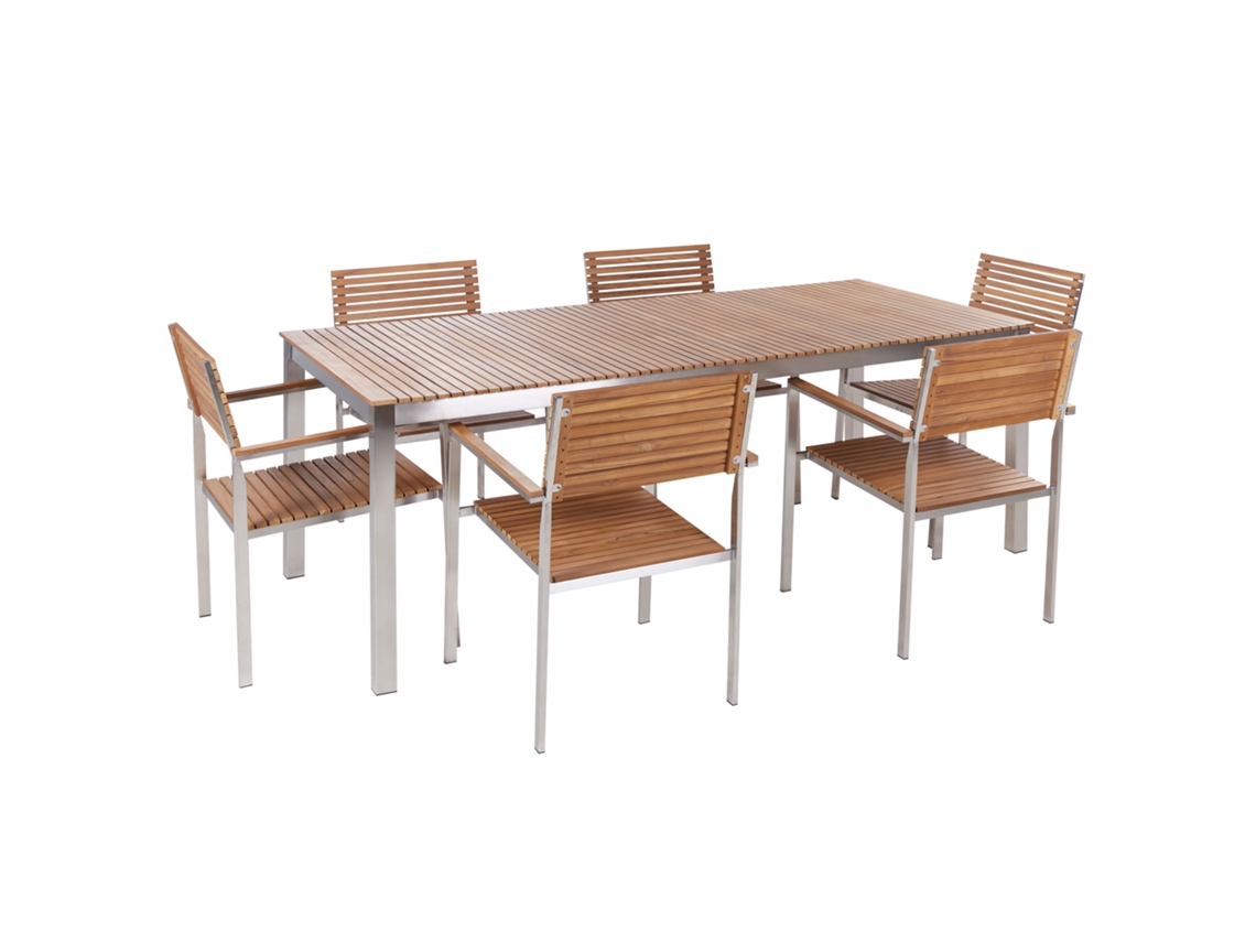 Conjunto De Comedor Exterior Con Sillas Beliani Viareggio De Madera De Teca Certificada Marrón 200x90x75