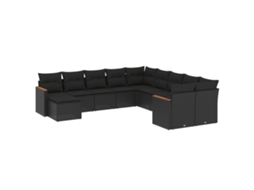 Conjunto de 11 Sofás de Jardim com Almofadões Vime Pe Preto MAISON EXCLUSIVE