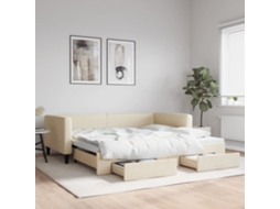 Sofá Cama De Solteiro Com Gavetas Gavetão Lovely Home Madeira Tecido Bege (100x200)