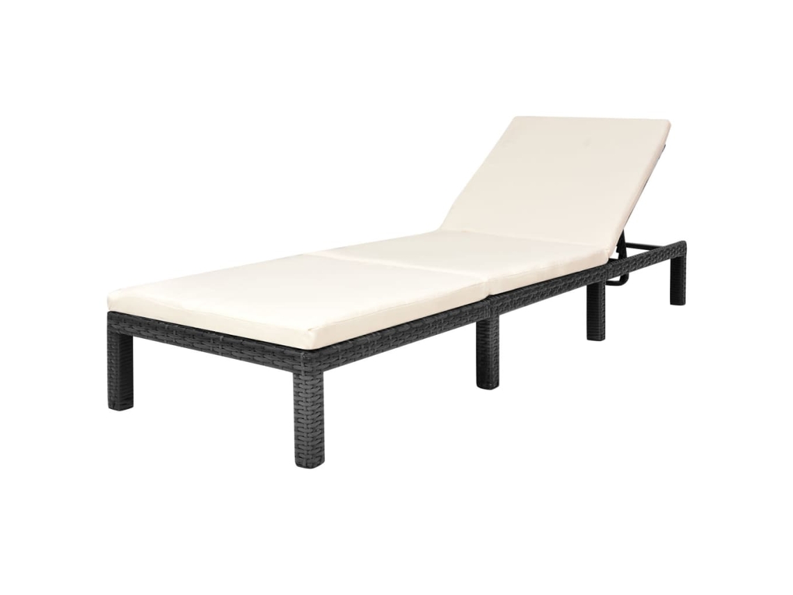 Espreguiçadeira Chaise Longue com Almofadão em Vime Pe Preto