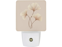 Luminária De Parede Noturna Com Sensor, Design De Folha Ginkgo Marrom, Led Light Branco Quente, Lâmpada Econômica