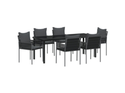 Conjunto 7 Conjunto De Jantar Para Jardim Vidaxl Preto Vime Pe (200 X 80 X 73 Cm)