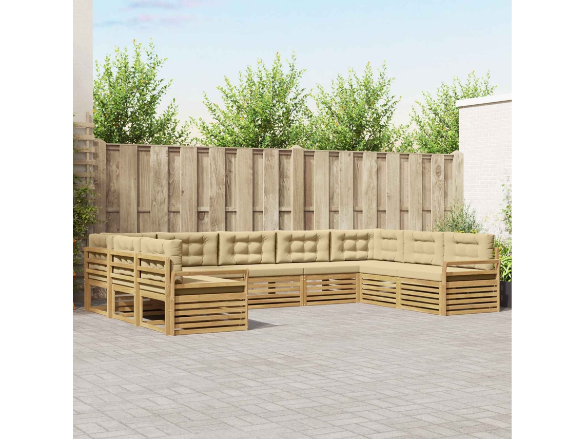 Vidaxl Conjunto De Sofás Para Exterior 9 Unid. Branco E Bege