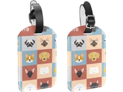 Conjunto De 2 Etiquetas Bagagem Em Couro Pu Com Ícones Animais Estimação Pet Icons 01 Proteção Da Privacidade