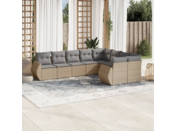Conjunto de 9 Sofás para Jardim com Almofadas Vime Pe Bege Dkd Home Decor