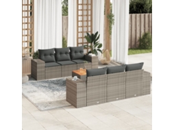 Jogo 7 Peças Sofás P/ Jardim C/ Almofadões Vime Pe Cinza Dkd Home Decor