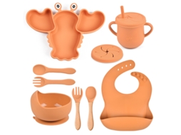 Kit de Alimentação para Bebé em Silicone Formato de Lagosta 8 Peças com Ventosas, Livre de Bpa Laranja PANOONA