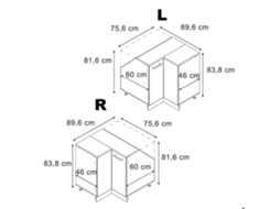 Móvel De Cozinha De Canto Para Sótãos R-line, 75.6cm 1 Porta, 60 Cm De Profundidade, Cinza Nobre/branco, Vicco 60401