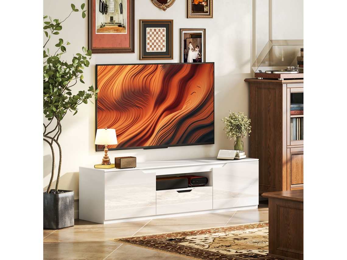 Móvel Para Tv De 160 Cm, Com 2 Portas E Uma Gaveta, Para Televisores De Até 65 Polegadas, Na Cor Branca.