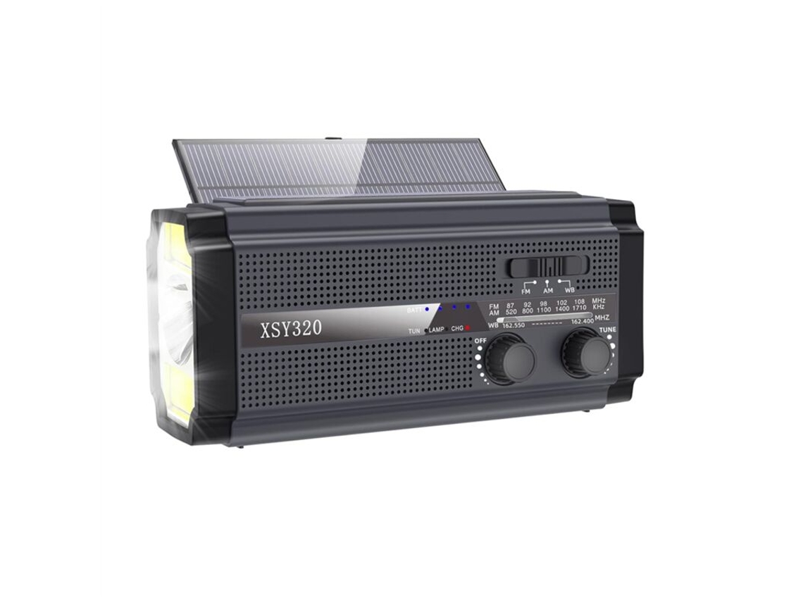 Rádio de emergência AQUAFORGE am/fm com previsão do tempo, autossuficiente, manivela, bateria 2000mah, lanterna led