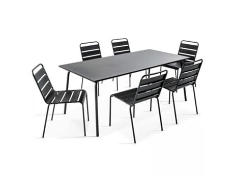 Mesa de Jardim Retangular 180 X 90 Cm e 6 Cadeiras em Metal