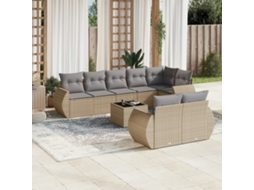 Vidaxl 9 Pcs Conjunto De Sofás P/ Jardim Com Almofadões Vime Pe Bege