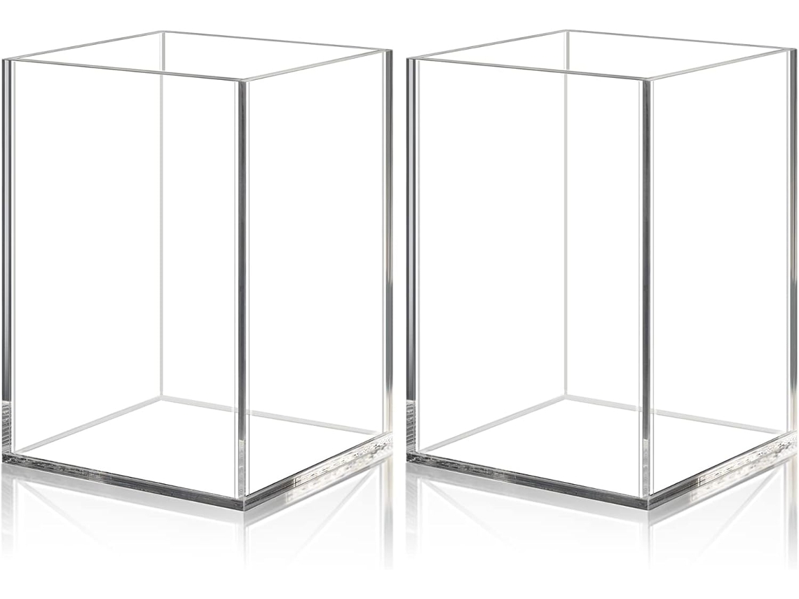 Conjunto de 2 Porta, Canetas Quadrados em Acrílico Transparente BRILVIBERA
