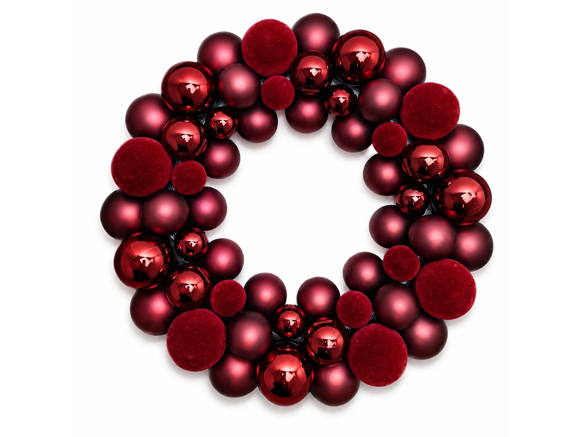 Coroa De Natal Klack 47 Cm Com Bolas Decorativas Para Porta, Parede E Janela