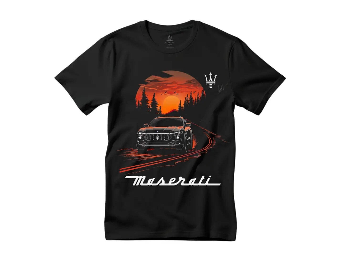 T-shirt Rockinstone Sleek Style: Black Maserati Levante At Dusk Black (2xl)