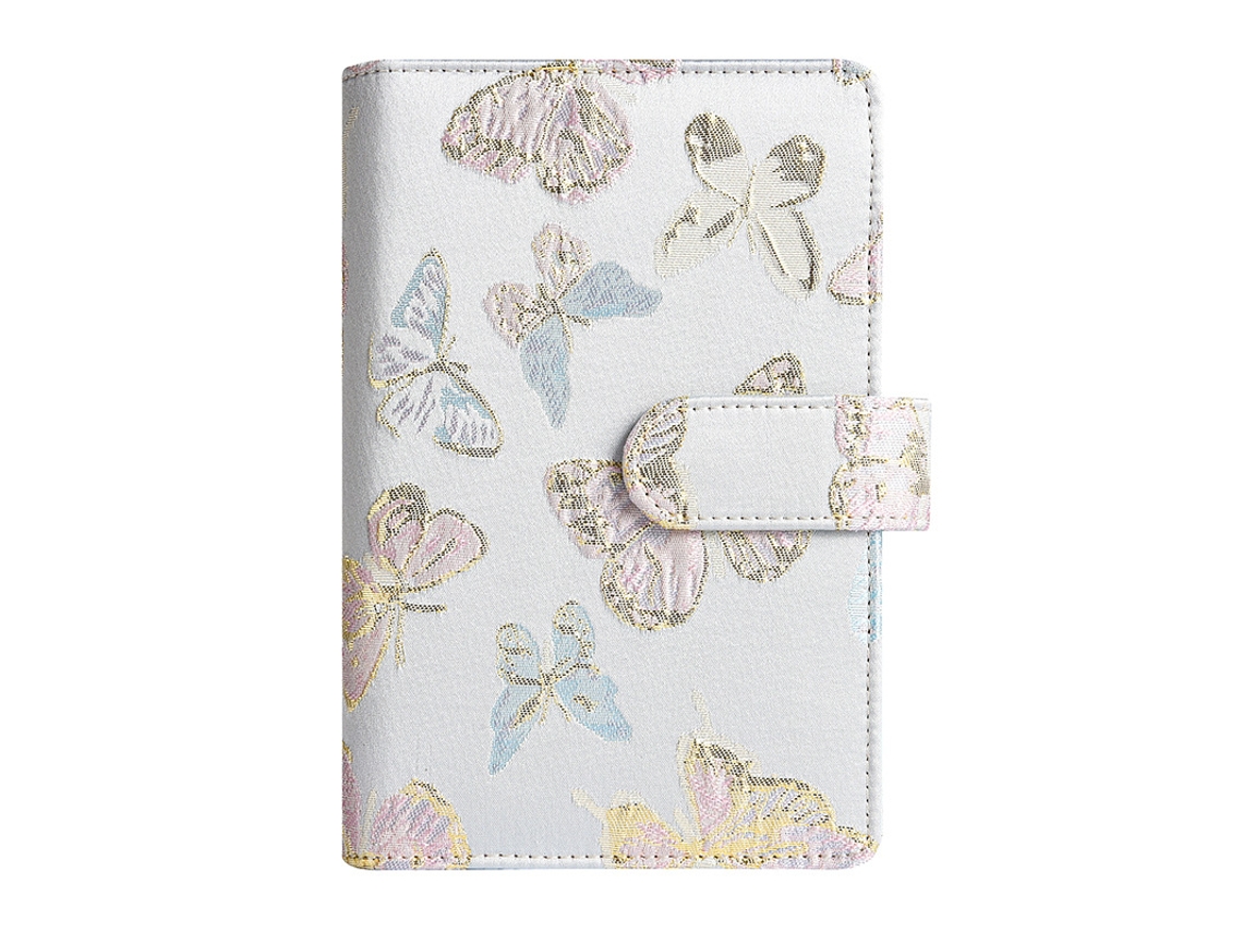 A6 Fabric Butterfly Macaron Ring Binder Cash Budget Ledger With Zipper Pouch, Light Blue Butterfly Pattern Single Cover