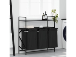 Vidaxl Cesto De Roupa Suja Com 3 Compartimentos E Prateleiras, Cor Carvalho Preto