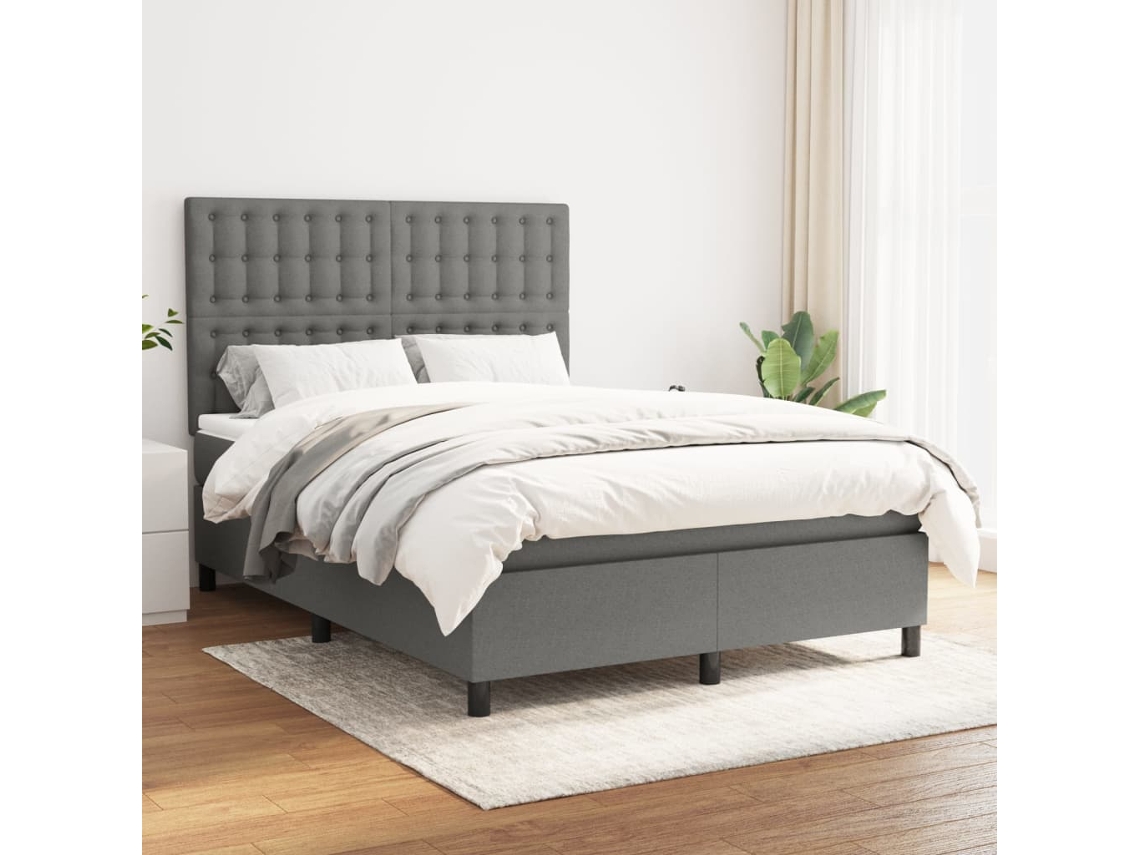 Vidaxl Cama Com Molas/colchão 140x190 Cm Tecido Cinzento-escuro