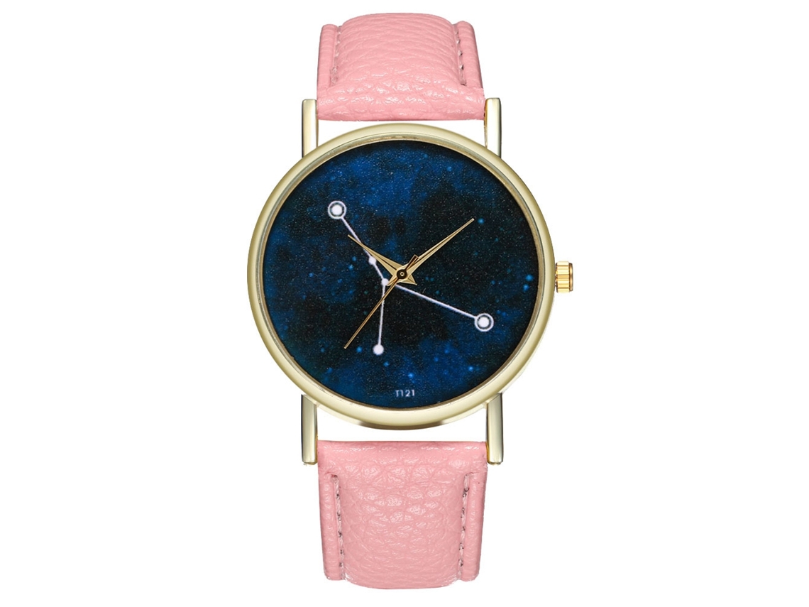 Relógio Zhoulianfa Star T121-a em couro rosa com movimento de quartzo, ideal para mulheres, homens e jovens adultos - Moderno