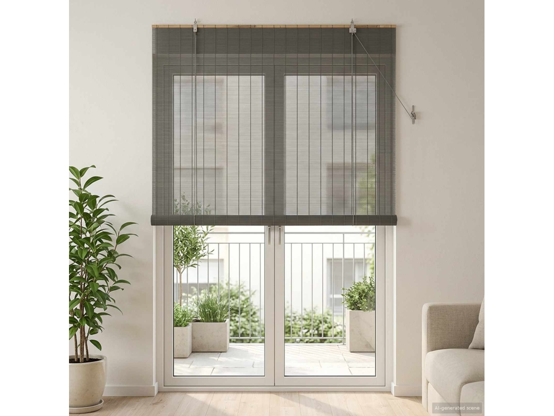 Vidaxl Estores De Rolo Cinzento 140 X 220 Cm Bambu