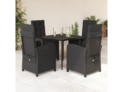 Vidaxl 5 Pcs Conjunto De Jantar P/ Jardim C/ Almofadões Vime Pe Preto