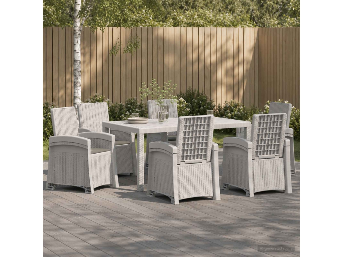 Vidaxl Conjunto De Jantar Para Jardim 7 Unid. Branco E Cinzento-claro