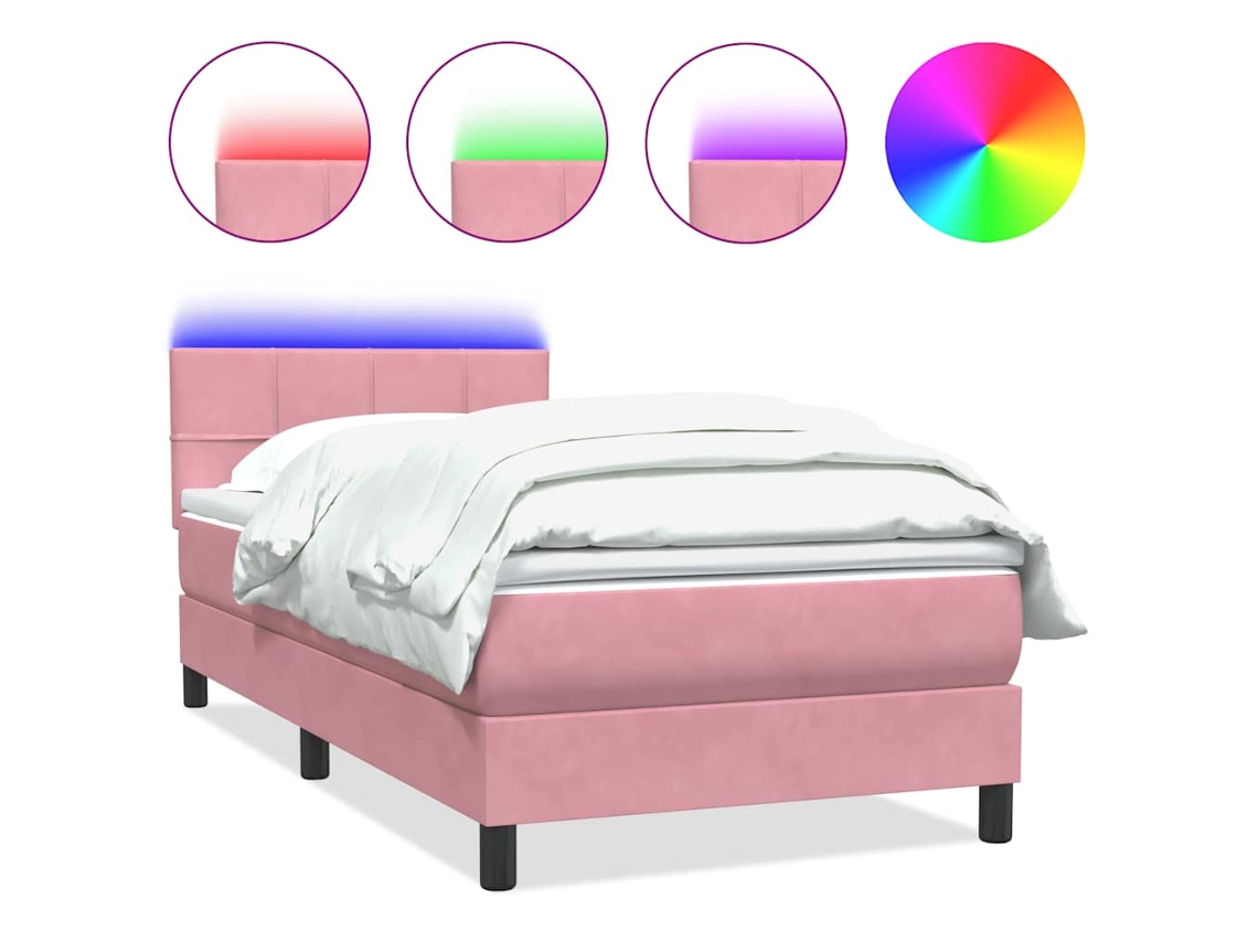 Cama Box Spring com Colchão e Led Rosa Veludo MAISON EXCLUSIVE (80x220 cm)