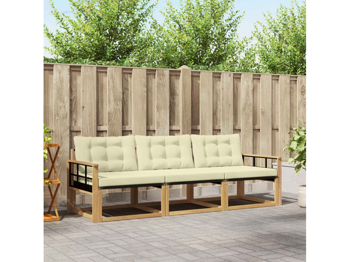 Vidaxl Conjunto De Sofás Para Exterior 3 Pcs Branco E Creme