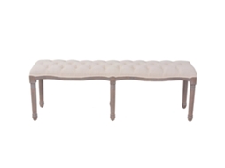 Banco em Linho e Madeira Maciça 150x40x48 Cm Branco Nata MAISON EXCLUSIVE