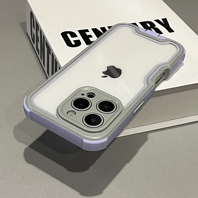 Capa Protetora Transparente E Resistente A Impactos, Em Material Híbrido Espesso, Para Iphone 16 Pro Max (roxo Acinzentado).