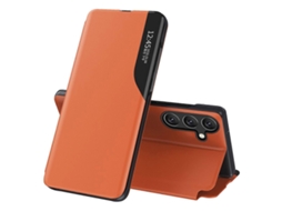 Compre Capa De Couro Com Janela De Visualização Para Samsung Galaxy S24 Fe, Proteção Total, Laranja