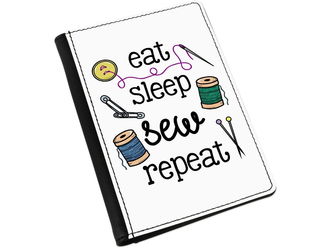 Capa para Passaporte Eat Sleep Sew Repeat Ideal para Diversas Ocasiões