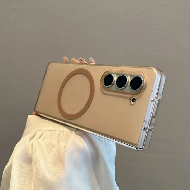 (desert Gold Z Fold 7) Capa Protetora Magnética Fosca, Policarbonato Rígido Fosco Transparente
