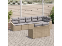 Vidaxl Conjunto de Sofás com Almofada 8 Pcs Bege Vime Pe