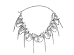 Colar de Strass Brilhante Fivela Gancho e Olho Moda Feminina Colar Bling Branco