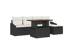 Conjunto 6 Conjunto De Sofá De Jardim Vidaxl Preto Vime Pe (233 X 117 X 85 Cm)