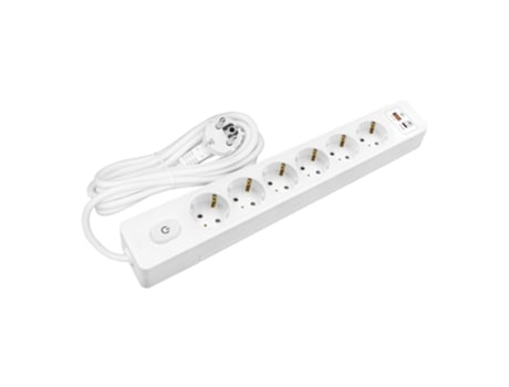 Multiplicador SELDUR G6Th32B 6 Tomadas Tipo F + Interruptor Usb A+C Carga Rápida 20W Branco Cabo de 3M