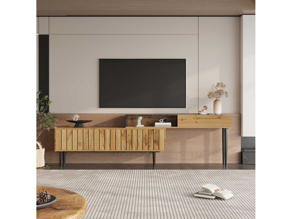 Móvel para TV KOMHTOM em mármore e madeira, estilo moderno, borda em PVC, pés de ferro, armazenamento espaçoso, durável