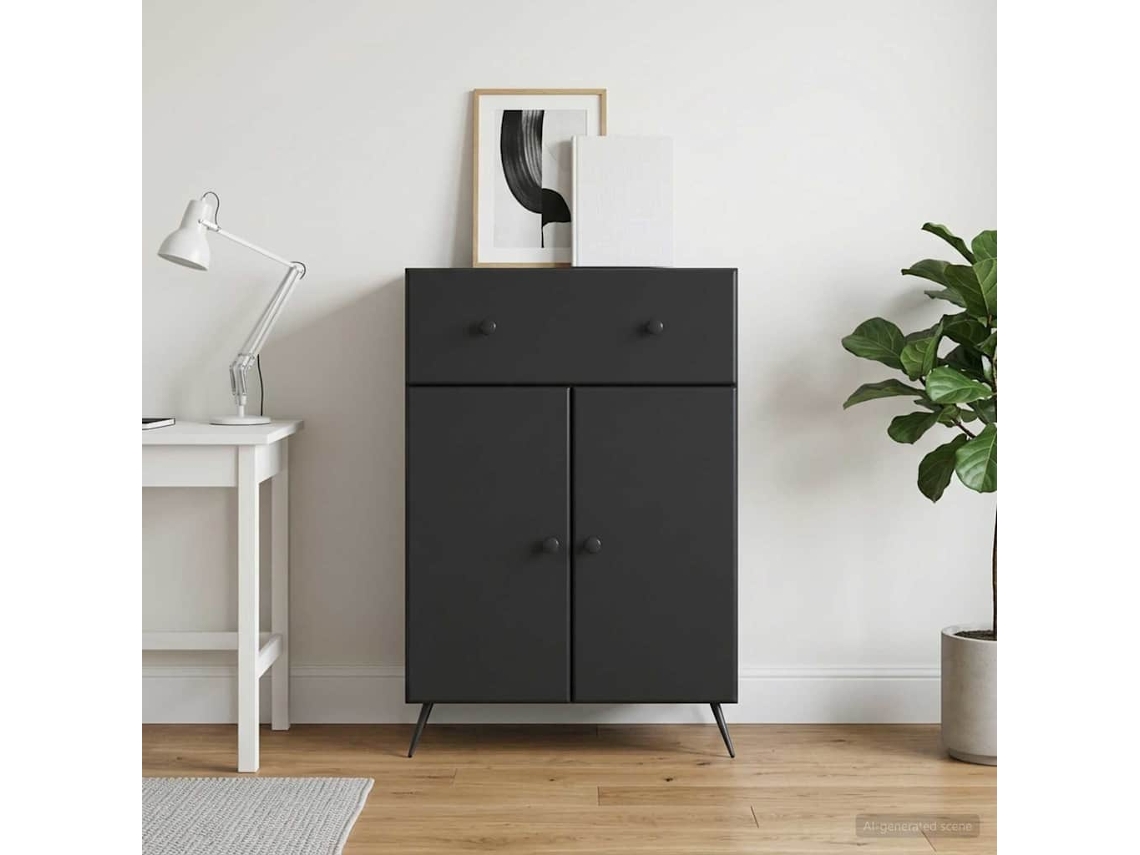 Vidaxl Buffet Com Gaveta Preto 66 X 34,5 X 90 Cm Derivados De Madeira