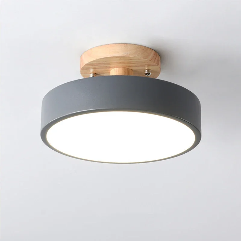 Luminária de Teto em Estilo Industrial Nórdico, Feita de Madeira e Ferro. MDUG (cinza Quente, 18 Cm)