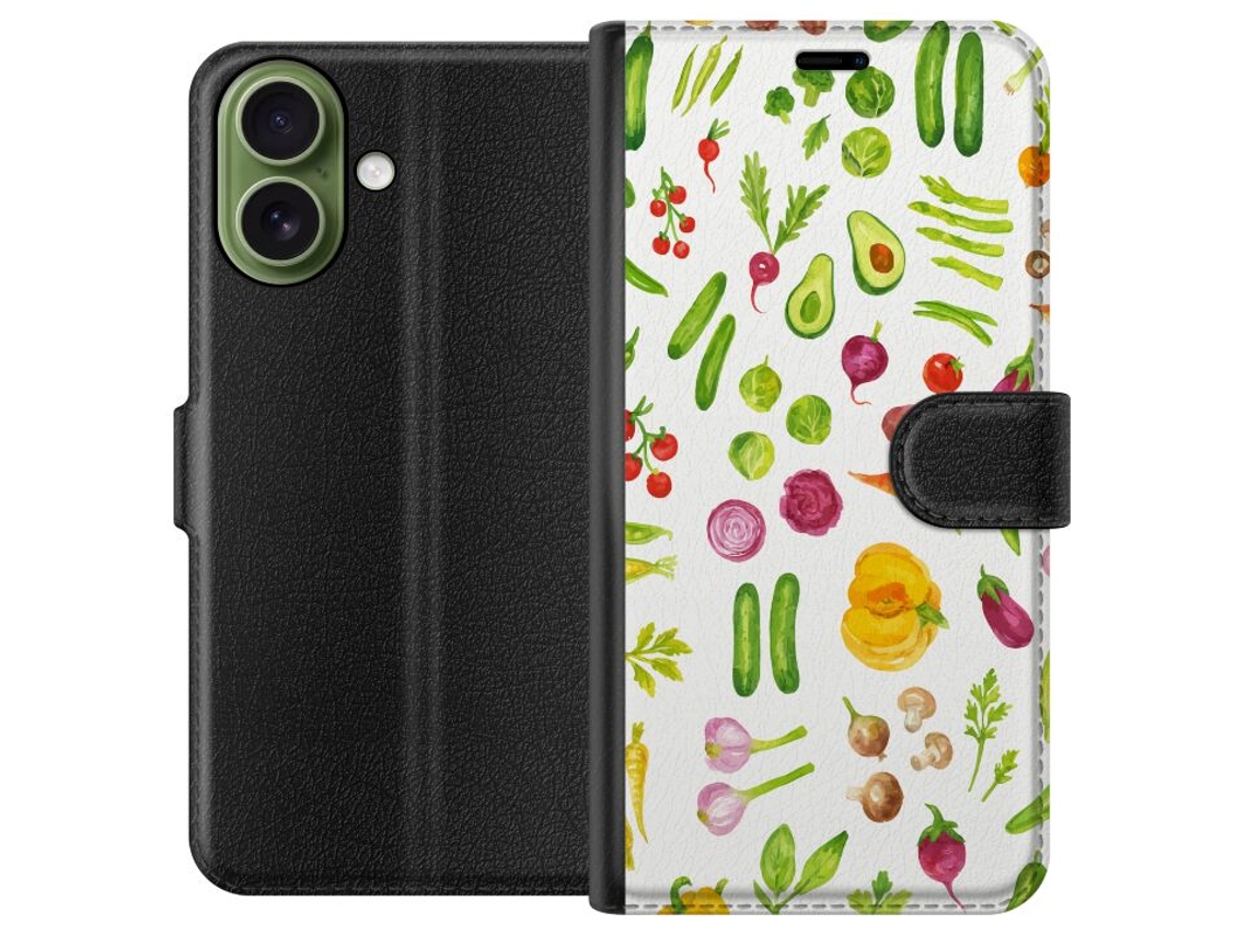 Capa Carteira Compatível Com Apple Iphone 17 Com Estampa De Vegetais Abacate, Pepino, Tomate, Brócolis E Cenoura. Ideal Para Decoração De Cozinha Com